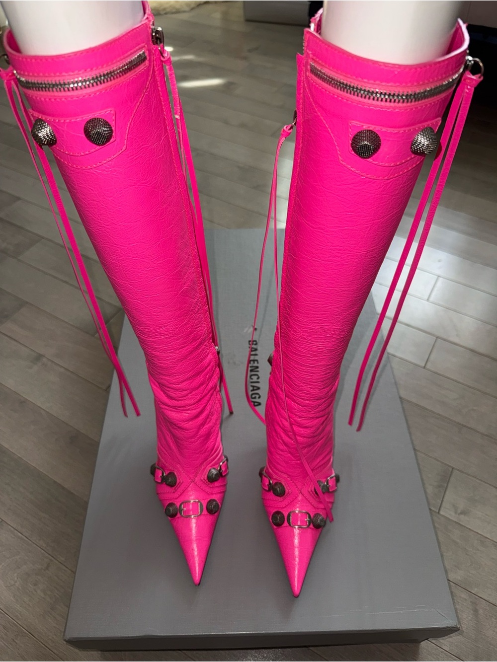 Balenciaga Cagole H90 Fluo Pink Knee-High Boots Size 37